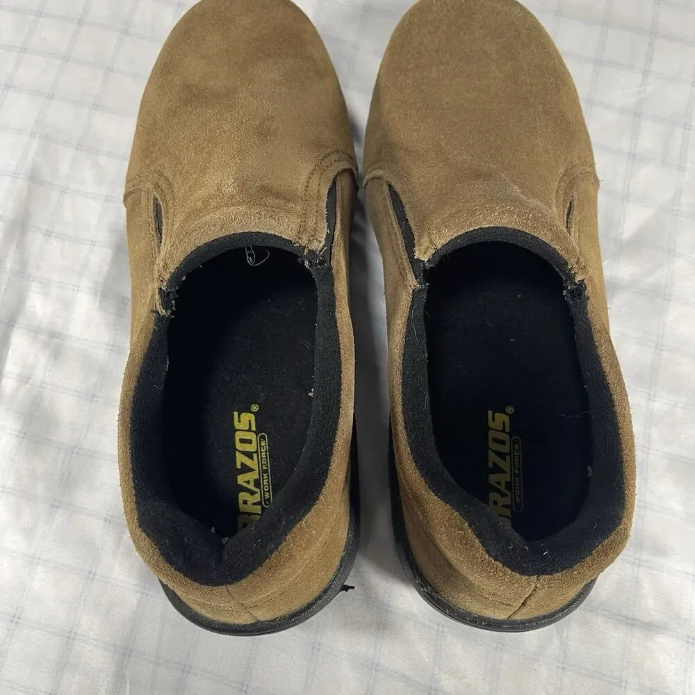 Brazos Work Force Mens Size 10 D Brown Suede Slip On Work Shoes